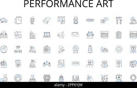 performance art line icons collection. Multimedia, Animation, Graphics, Video, Audio, Photography, Infographics vector and linear illustration Stock Vector