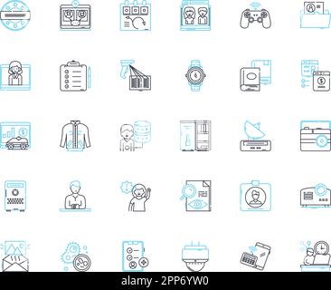 Copier linear icons set. Photocopy , Print , Scanner , Duplex , Automatic , Black , White line vector and concept signs. Tr ,LCD ,Paper outline Stock Vector