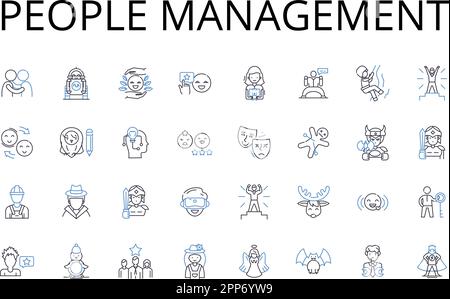 People management line icons collection. Staff supervision, Team coordination, Resource allocation, Workforce control, Personnel direction, Staff Stock Vector