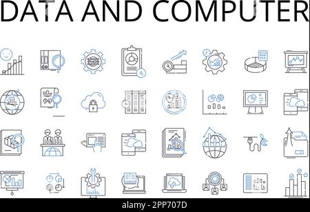 Data and computer line icons collection. Information technology, Electronic device, Web browsing, Digital media, High-speed internet, Cloud storage Stock Vector