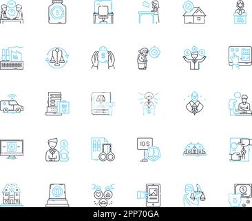 Protection linear icons set. Security, Shielding, Defense, Safety, Fortification, Safety, Guarding line vector and concept signs. Cover,Resistance Stock Vector