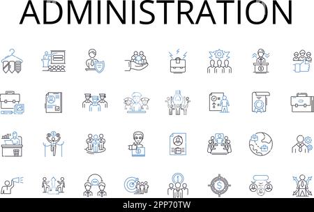 Administration line icons collection. Management, Governance, Control, Supervision, Authority, Direction, Regulation vector and linear illustration Stock Vector