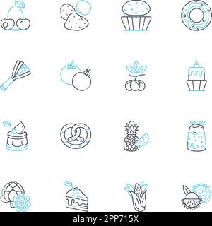 Harvesting linear icons set. Reaping, Gathering, Collecting, Harvest, Crops, Yield, Farming line vector and concept signs. Cultivation,Produce Stock Vector