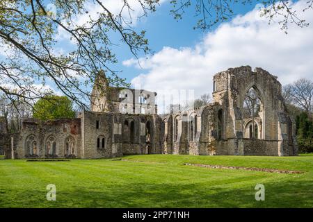 Netley Abbey, Hampshire, England, UK, view of the historic landmark in April or spring on a sunny day with blue sky Stock Photo