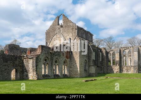 Netley Abbey, Hampshire, England, UK, view of the historic landmark in April or spring on a sunny day with blue sky Stock Photo