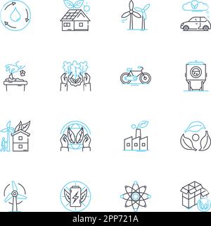 Sustainable living linear icons set. Recycling, Composting, Conservation, Green, Renewable, Energy-efficient, Organic line vector and concept signs Stock Vector