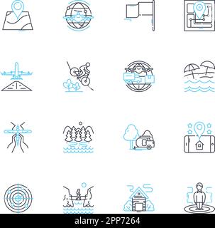 Map-based navigation linear icons set. GPS, Navigation, Directions, Wayfinding, Geolocation, Positioning, Routing line vector and concept signs Stock Vector