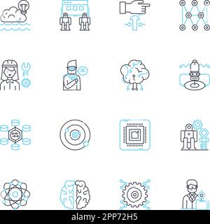 Digital advancement linear icons set. Innovation, Technology, Automation, Progress, Development, Advancement, Digitization line vector and concept Stock Vector