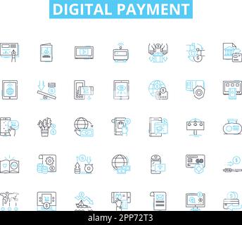 Digital payment linear icons set. Paypal, Venmo, Apple Pay, Google Pay, Bitcoin, Cryptocurrency, Mobile wallet line vector and concept signs Stock Vector
