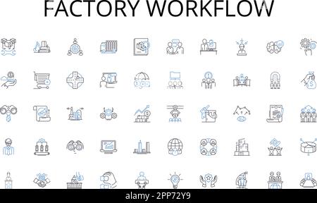 Factory workflow line icons collection. Internet, Virtual, Nerk, Digital, Online, Web, Global vector and linear illustration. Connect,Data Stock Vector