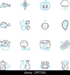 Sweet treat linear icons set. Candy, Dessert, Chocolate, Cupcake, Cookie, Brownie, Ice cream line vector and concept signs. Pie,Cake,Fudge outline Stock Vector