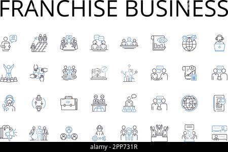 Franchise business line icons collection. Business model, Business opportunity, Chain operation, Company system, Corporate framework, Dealership nerk Stock Vector