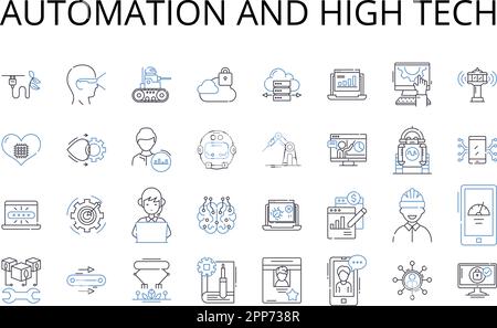Automation and high tech line icons collection. Artificial intelligence, Modern technology, Computerized systems, Digital revolution, Robotic Stock Vector