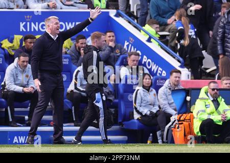 Leicester City Manager Dean Smith shouts instructions from the touchline during the Premier League match between Leicester City and Wolverhampton Wanderers at the King Power Stadium, Leicester on Saturday 22nd April 2023. (Photo: James Holyoak | MI News) Credit: MI News & Sport /Alamy Live News Stock Photo