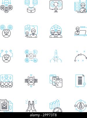 Cooperation linear icons set. Alliance, Collaboration, Harmony, Unity, Partnership, Accord, Synergy line vector and concept signs. Coordination Stock Vector
