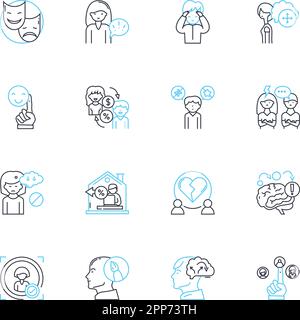 Emotional intelligence linear icons set. Empathy, Self-awareness, Self-regulation, Motivation, Social skills, Perception, Understanding line vector Stock Vector