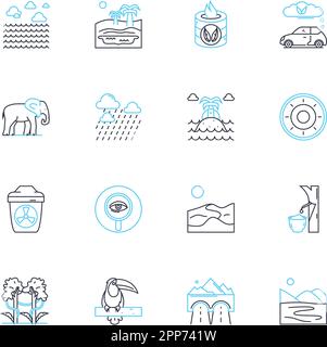 Biodiversity linear icons set. Ecosystems, Species, Habitat, Endangered, Conservation, Adaptation, Genetic line vector and concept signs. Diversity Stock Vector