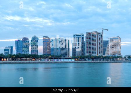 Beautiful Lusail Skyline view from Lusail Marina Stock Photo