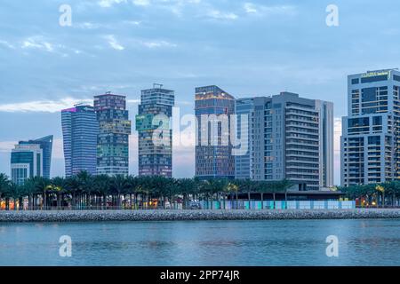 Beautiful Lusail Skyline view from Lusail Marina Stock Photo