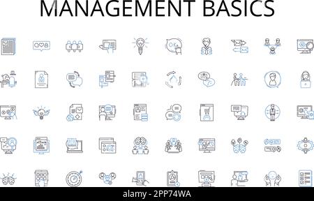 Management basics line icons collection. Wellness, Fitness, Medicine, Nutrition, Healing, Hygiene, Care vector and linear illustration. Prevention Stock Vector