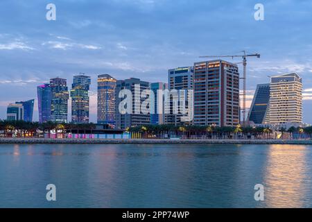 Beautiful Lusail Skyline view from Lusail Marina Stock Photo