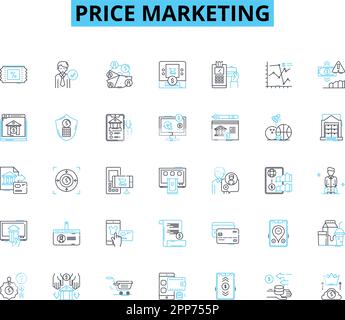 Price marketing linear icons set. Pricing, Value, Discounts, Promotions, Revenue, Costs, Rates line vector and concept signs. ROI,Elasticity,Bargains Stock Vector