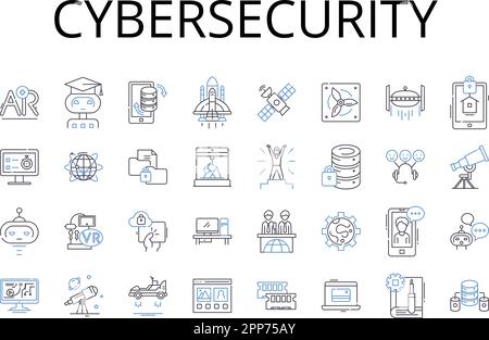 Cybersecurity line icons collection. Data protection, Information security, Nerk defense, Digital safety, Internet security, Computer security, Cyber Stock Vector