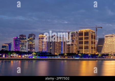 Beautiful Lusail Skyline view from Lusail Marina Stock Photo