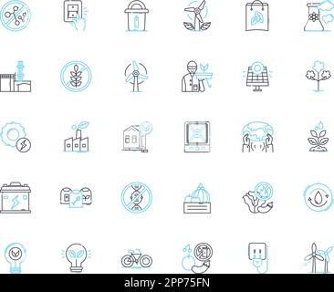 Solar power linear icons set. Photovoltaic, Panel, Energy, Electricity, Sunlight, Renewable, Sustainable line vector and concept signs. Alternative Stock Vector