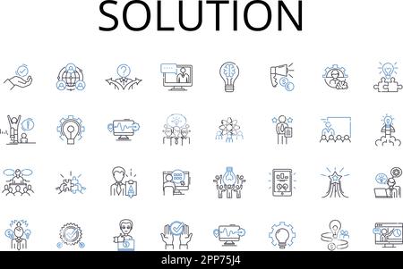 Solution line icons collection. Answer, Fix, Resolve, Cure, Remedy, Key ...