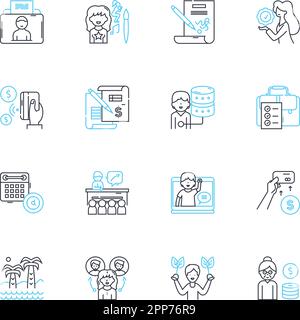 Assignment linear icons set. Task, Project, Homework, Workload, Duty, Mission, Challenge line vector and concept signs. Commitment,Responsibility Stock Vector