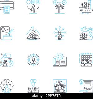 Task completion linear icons set. Finish, Accomplish, Success, Fulfillment, Goal, Achievement, Completion line vector and concept signs. Execution Stock Vector