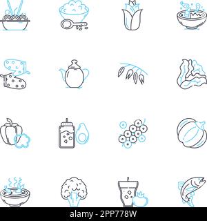 Eatery linear icons set. Bistro, Cafe, Diner, Restaurant, Brasserie, Taqueria, Trattoria line vector and concept signs. Steakhouse,Sushi,Tapas outline Stock Vector