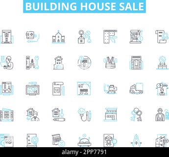 Building house sale linear icons set. Construction, Real estate, Property, Houses, Mortgage, Investment, Development line vector and concept signs Stock Vector