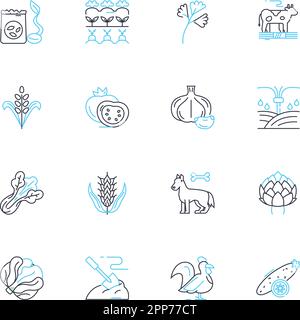Livestock management linear icons set. Grazing, Herding, Vaccination ...