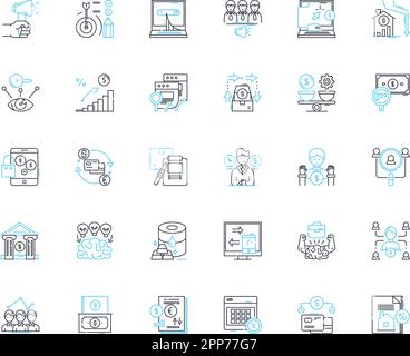 Financial allocation linear icons set. Budgeting, Distribution, Allocation, Planning, Allotment, Financial, Apportionment line vector and concept Stock Vector