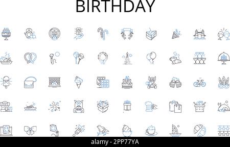 Birthday line icons collection. Harvest, Crops, Livestock, Irrigation, Plow, Soil, Fertile vector and linear illustration. Tractor,Barn,Grain outline Stock Vector