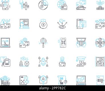 Trade deals linear icons set. Agreements, Negotiations, Tariffs, Imports, Exports, Trade, Barriers line vector and concept signs. Partnership,Deals Stock Vector