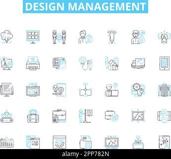 Design management linear icons set. Innovation, Planning, Strategy, Collaboration, Branding, Creativity, Aesthetics line vector and concept signs Stock Vector