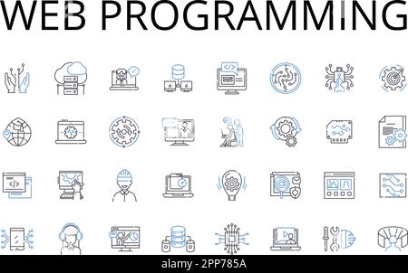 Web programming line icons collection. Mobile development, Game design, Data analytics, Graphic design, User interface, Front-end design, Back-end Stock Vector