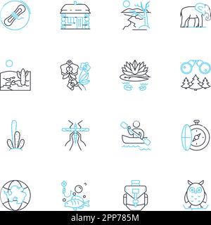 Ecology linear icons set. Conservation, Sustainability, Biodiversity, Habitat, Ecosystem, Environment, Pollution line vector and concept signs Stock Vector