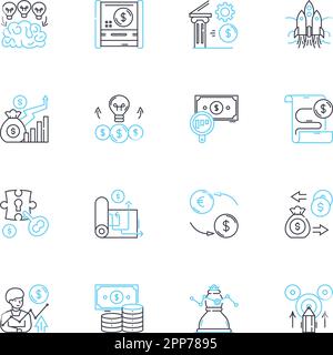Virtual payments linear icons set. Cryptocurrency, Blockchain, E-wallet, Contactless, Digital, Mobile, Electronic line vector and concept signs Stock Vector
