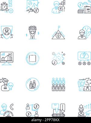 Administration linear icons set. Efficiency, Management, Organization, Coordination, Planning, Communication, Streamlining line vector and concept Stock Vector