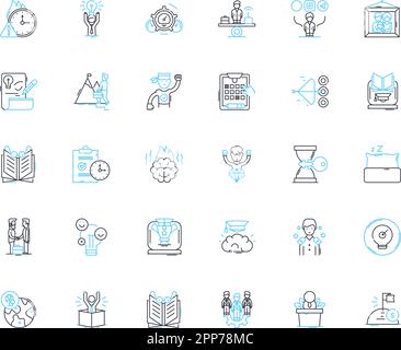 Integration linear icons set. Synergy, Unification, Blending ...
