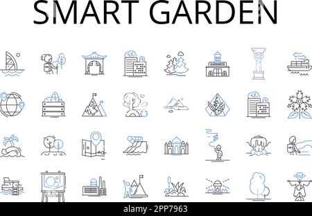 Smart garden line icons collection. Intelligent garden, Tech-savvy garden, Automated garden, Innovative garden, Eco-friendly garden, Sustainable Stock Vector