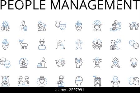 People management line icons collection. Staff supervision, Team coordination, Resource allocation, Workforce control, Personnel direction, Staff Stock Vector