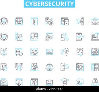 Cybersecurity linear icons set. Encryption, Firewall, Malware, Phishing, Hacking, Breach, Cybercrime line vector and concept signs. Authentication Stock Vector