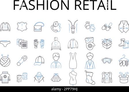 Fashion retail line icons collection. Clothing store, Apparel outlet, Style emporium, Designer boutique, Trendy market, Fashion merchant, Garment Stock Vector