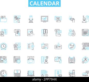 Calendar linear icons set. Scheduling, Organization, Reminders, Appointments, Planning, Time, Events line vector and concept signs. Dates,Schedule Stock Vector