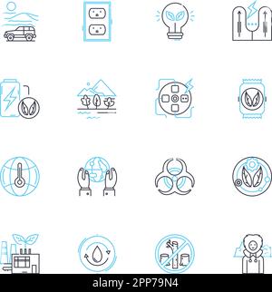 Biodegradable waste linear icons set. Composting, Decomposition, Recycling, Renewable, Sustainability, Organic, Waste line vector and concept signs Stock Vector